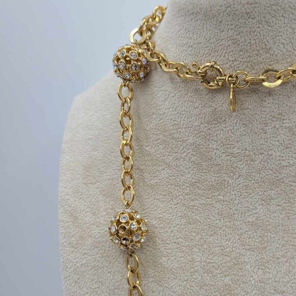NWOT J Crew Chunky Long Crystal Gold Ball Station Necklace - Picture 4 of 12